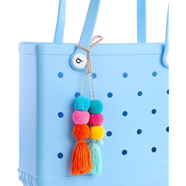 jiheousty Donne fatte a Mano Colorato Boho Pom Pom Nappa Borsa Fascino Portachiavi Moda Jewerly