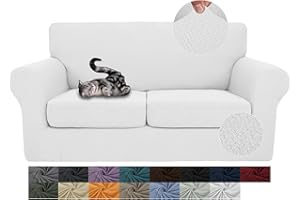JIVINER 3 Pieces Stretch Couch Covers for 2 Cushion Couch Fitted Thick Loveseat Sofa Slipcover with 2 Seat Cushion Covers for Living Room Pet Dogs (Loveseat, Off White)