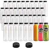 Kaderron 48pcs 8oz Plastic Juice Bottles with Caps, Empty PET Disposable Plastic Bottles, Clear Bulk Drink Containers with Black Tamper Evident Lids for Juicing, Drinking and Other Beverages