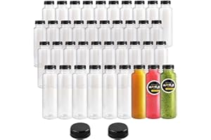 Kaderron 48pcs 7oz Plastic Juice Bottles with Caps, Empty PET Disposable Plastic Bottles, Clear Bulk Drink Containers with Black Tamper Evident Lids for Juicing, Drinking and Other Beverages