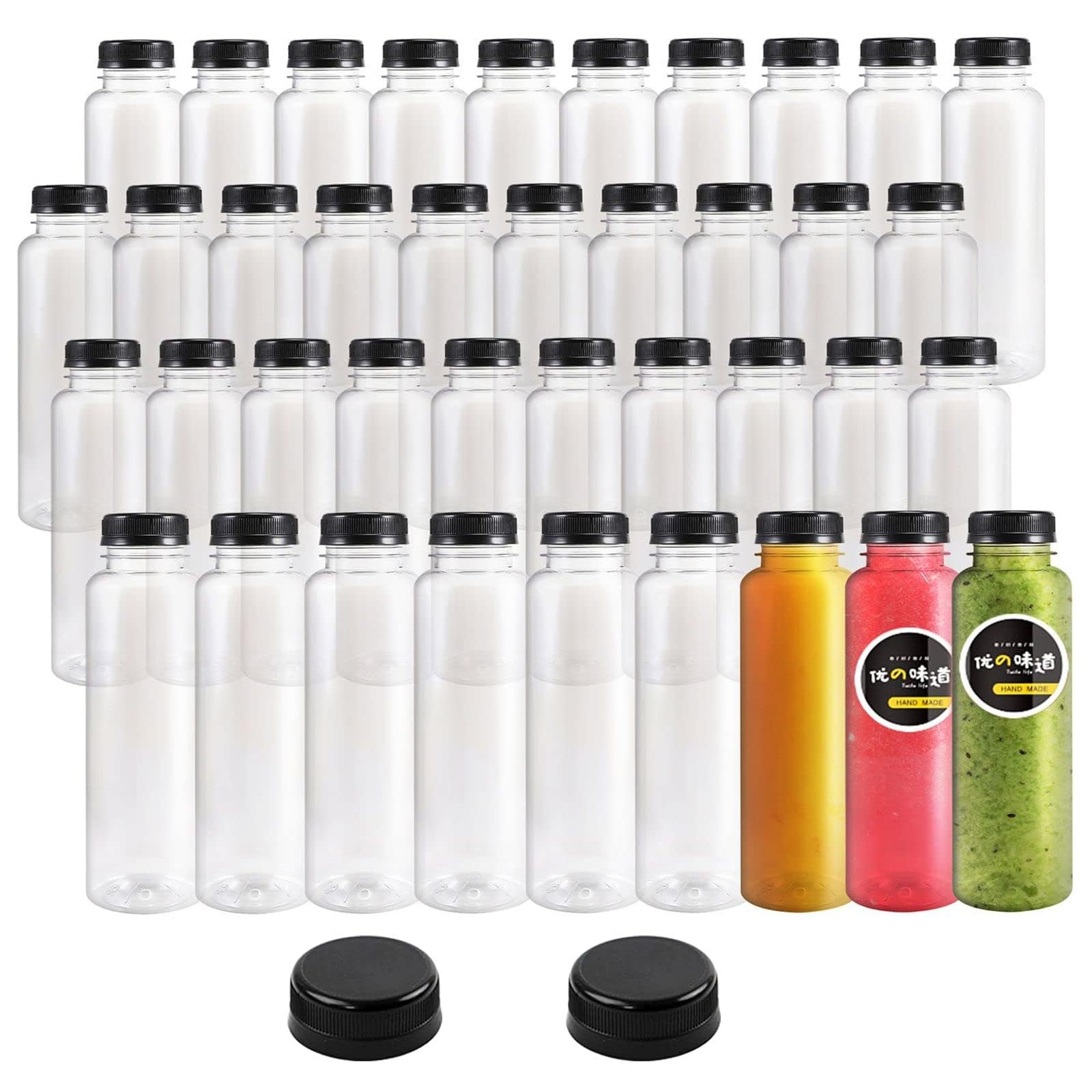 Photo 1 of Kaderron 48pcs 8oz Plastic Juice Bottles with Caps, Empty PET Disposable Plastic Bottles, Clear Bulk Drink Containers with Black Tamper Evident Lids for Juicing, Drinking and Other Beverages