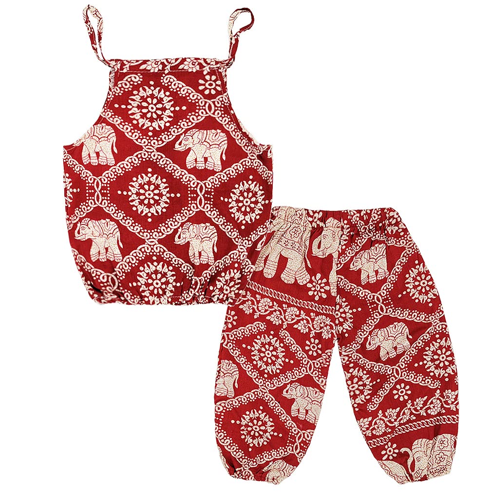 Photo 1 of Baby Girls Boho Elephant Tops Harem Pants 2 Piece Outfits Red 120