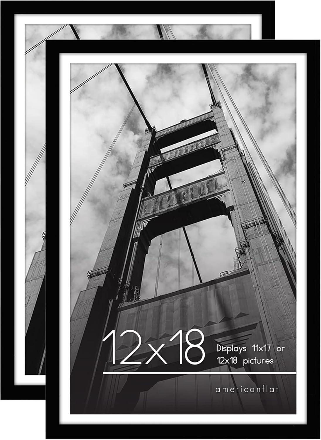 Photo Albums, Frames & Accessories - Americanflat 12x18 Picture Frame in Black - Set of 2 - Use as 11x17 Picture Frame with Mat or 12x18 Frame Without Mat - Includes Sawtooth Hanging Hardware for Horizontal or Vertical Display