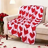 JarThenaAMCS Valentine's Day Blanket Throw Blanket Soft Pink Red Love Heart Plush Blanket for Romantic Home Bed Sofa Couch Chair Decor,Ideal Gifts for Mom Wife, 50 x 60 Inch