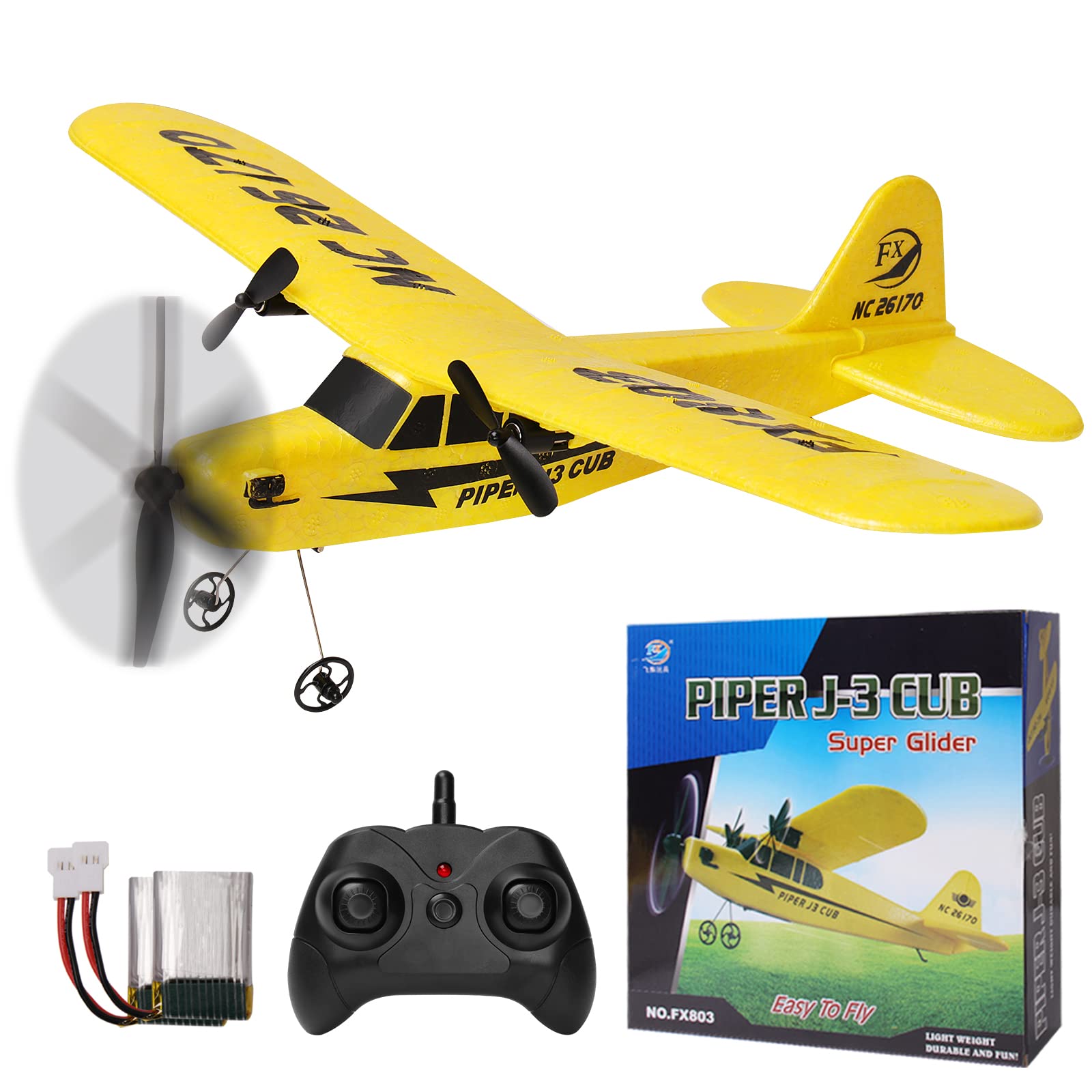 yusvwkj 2.4GHz 2-channel Remote Control Airplane: FX803 EPP RC Plane RC aircraft for beginners Kids and adults toy with USB charging Easy to fly,Yellow