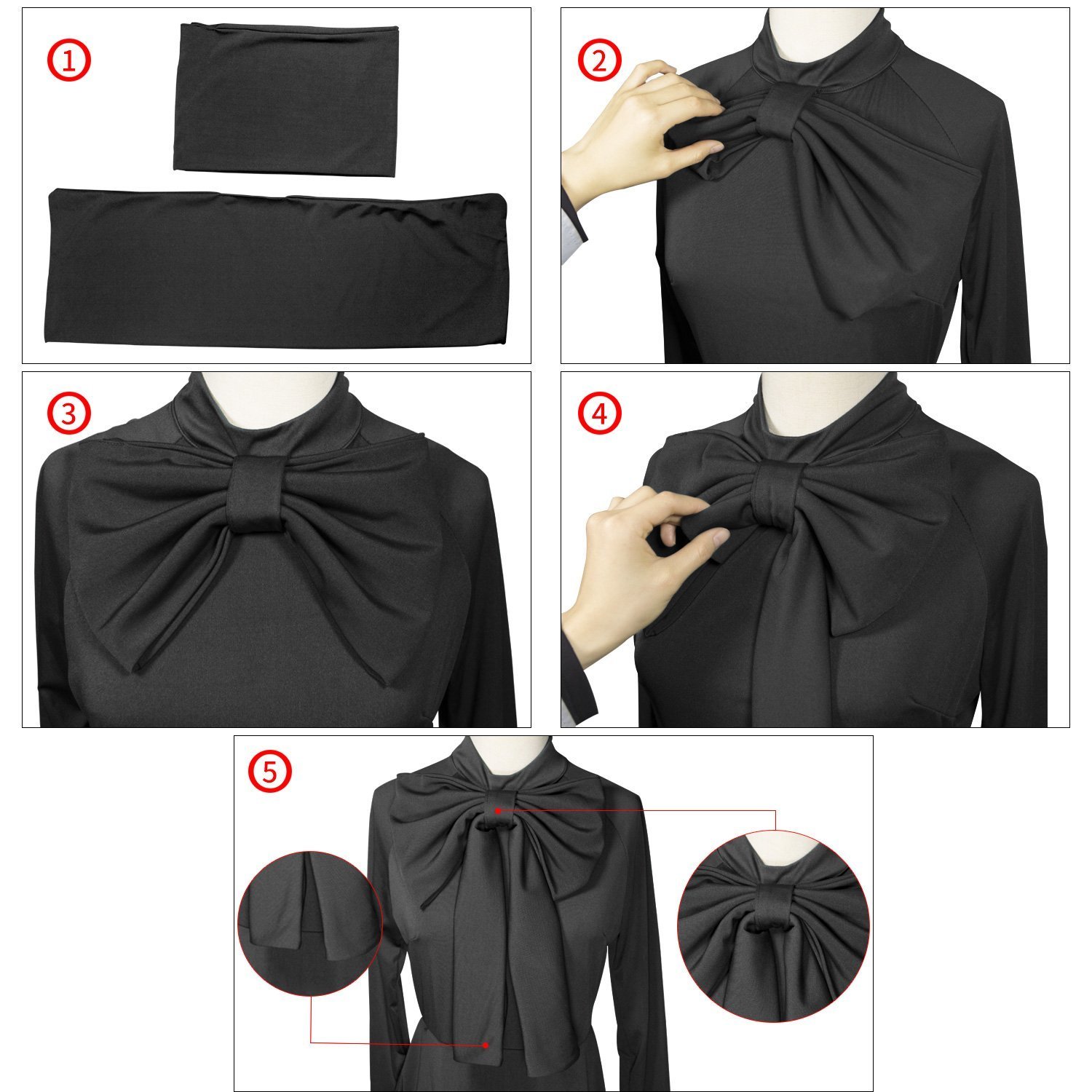Women\'s Long Sleeve Bodycon Dress - Elegant Business Suits Tie Neck Peplum Pencil Dress Small Black