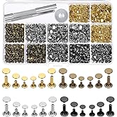 Selizo 480 Sets Small Double Cap Leather Rivets 4 Colors 3 Sizes (Cap Diameter: 6mm/8mm/8mm) Tubular Metal Studs with 3 Pieces Setting Tool Kit for Leather Craft Repairs Decoration