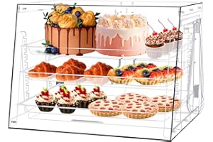 HODLBIT Pastry Display Case, Clear Bread Box, 3-Tier Removable Bakery Display Case with Bread Tong, Commercial Countertop Cookie Display Case with Front and Rear Door, 22.2" x 17.52" x 15.95"