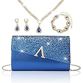 YYW 4 Pieces Women Evening Handbags Clutch Purse Bag with Rhinestone Crystal Jewelry Set for Wedding Party