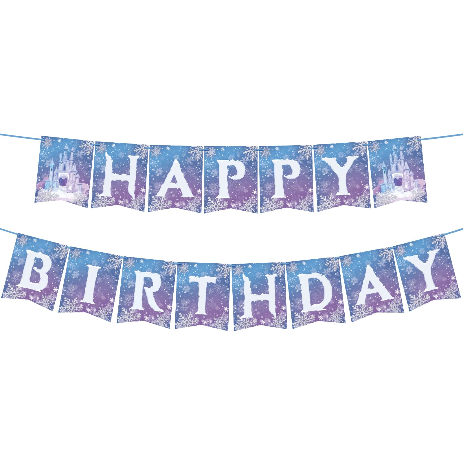 Photo 1 of Frozen Birthday Party Banner Frozen Party Decorations Winter Snowflake Happy Birthday Banners for Winter Wonderland Christmas Party Supplies Favors