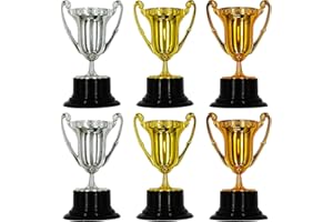 HOPELJ Kids Mini Award Trophy Cups - Pack of 6 Bulk - Plastic Gold Silver Bronze Award Trophies Set for Kids for Party Favors, Props, Rewards, Winning Prizes, Competitions