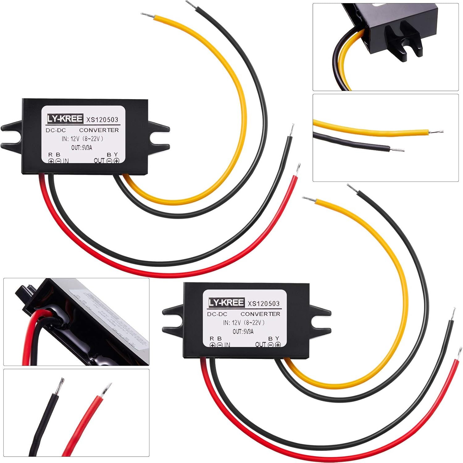2 Pieces DC Converter 12V to 5V 3A 15W DC Buck Converter Module, DC to