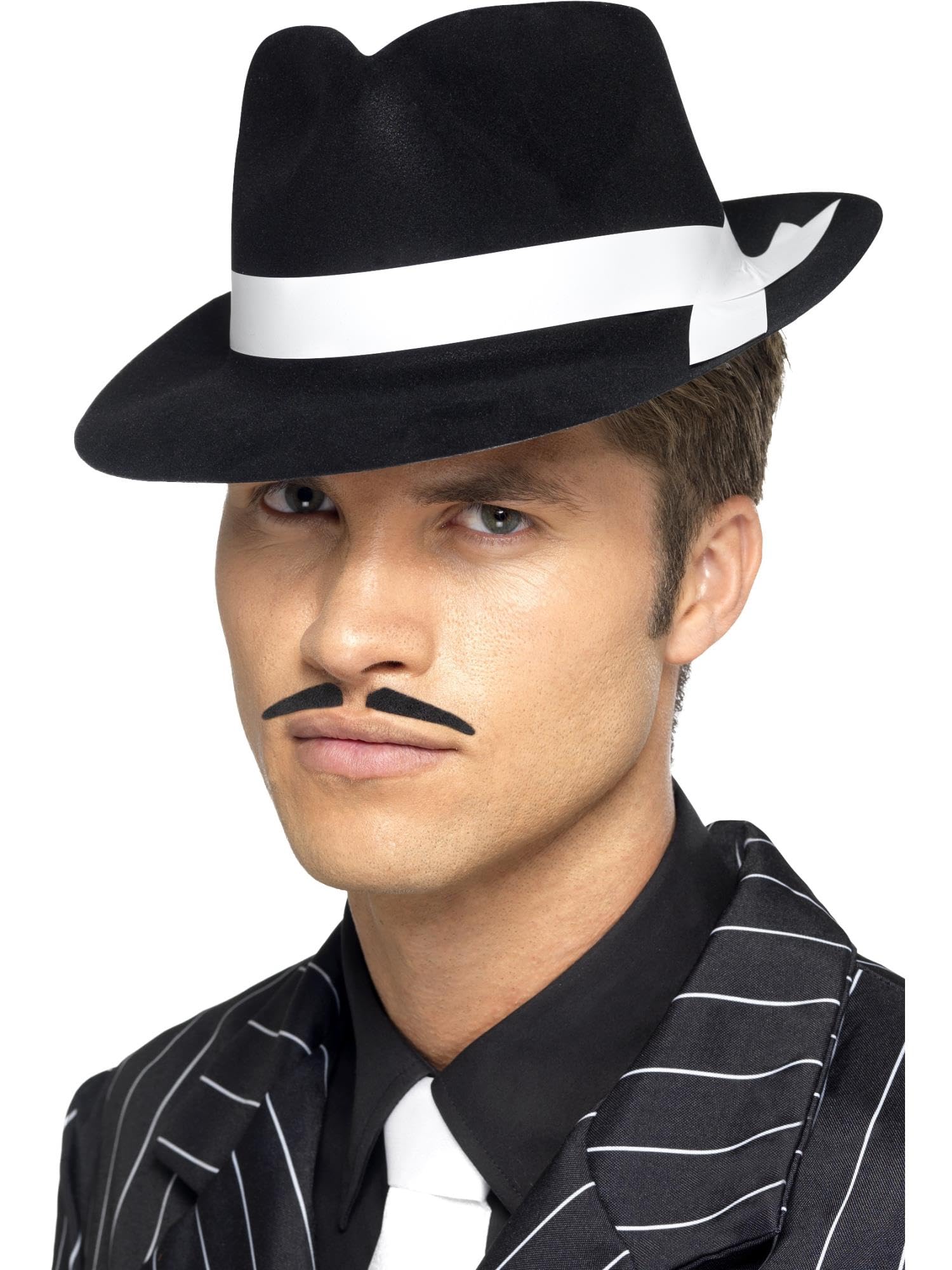 Al Capone Hat, Black, with Band, Flocked Plastic