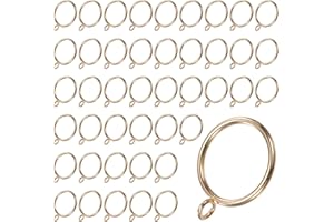 M METERXITY 44-Pack Gold Curtain Rings with Eyelet, Rustproof Metal Rings for Curtain Rods, 1.5 Inch Interior Diameter Draper