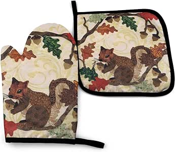 Mei-ltd - Guantes de horno y agarraderas para otoño, ardilla, bonitos y