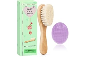 Molylove Baby Hair Brush and Purple Cradle Cap Brush Set for Newborns and Toddlers, Wooden Baby Hair Brush Set with Soft Goat Bristle, Baby Hair Care Kit 2PCS