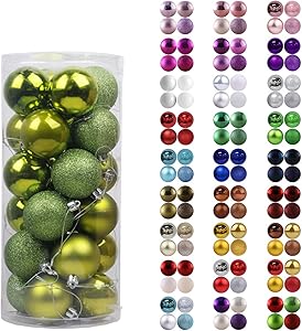 24Pcs Christmas Balls Ornaments for Xmas Tree - Shatterproof Christmas Tree Decorations Large Hanging Ball Lemon Green 2.5" x 24 Pack
