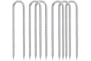 QNLONG Rebar-Stakes-12-Inch-Galvanized, U Hook Trampoline Stakes 6 Pack Ground Anchors Tent Stakes Heavy Duty for Plants Anti-Rust Landscape Fabric Stakes Artificial Turf