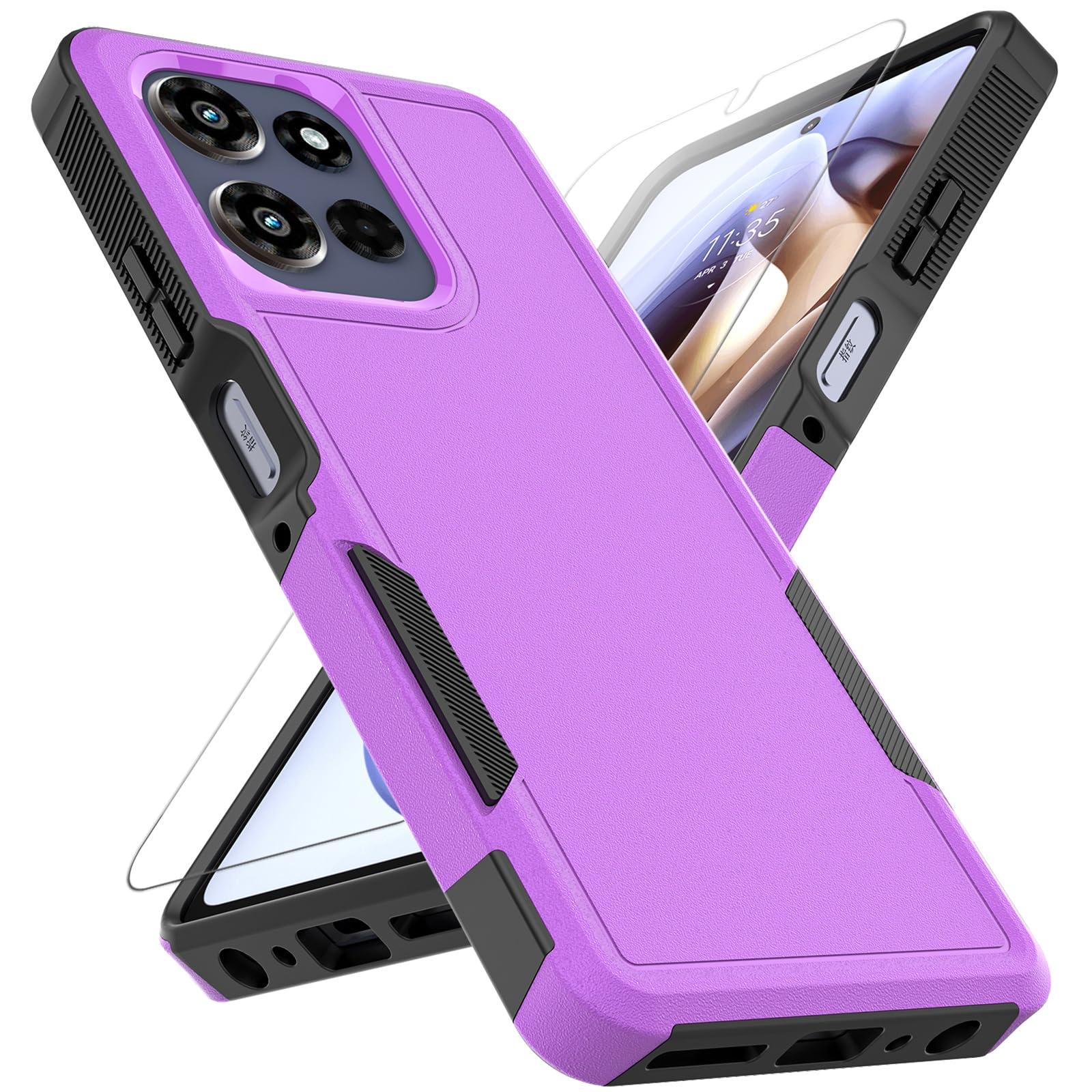 for Motorola Moto G Power 2026 / Moto G Power 2025 Case: Dual Layer Protective Heavy Duty Cell Phone Cover Shockproof Rugged with HD Screen Protector Military Protection Bumper Tough, Purple