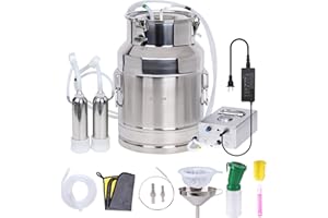 KHEARPSL 15L Cow Milking Machine Portable Electric Cow Milker Adjustable Vacuum Pulsation Milking Machine, 304 Stainless Steel Milk Bucket with a Check Valve (Plug-in)