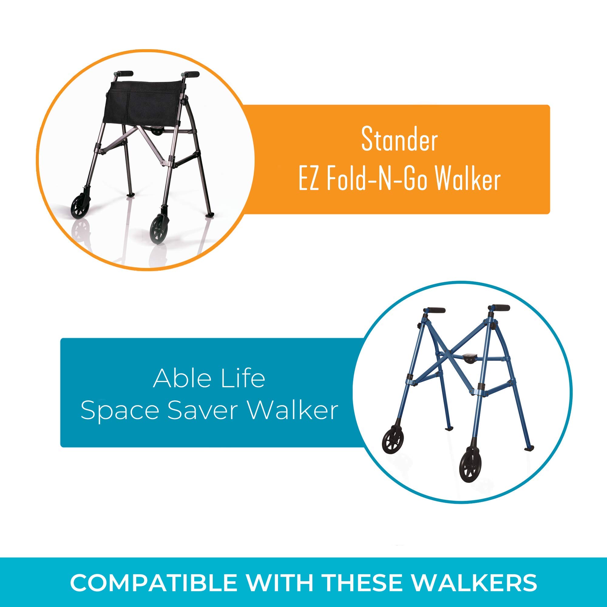 Stander 2-Pocket Organizer Pouch, Compatible with the EZ Fold-N-Go Walker and the Able Life Space Saver Walker, Black