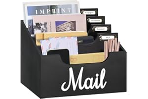 ANRXNCY Rustic Mail Organizer Letter Sorter for Counter, Mail Holder Desktop File Organizer Holder, Countertop Desk Office Accessories Organizer for File Letter Paper Folder, White Wooden Desk Organizer