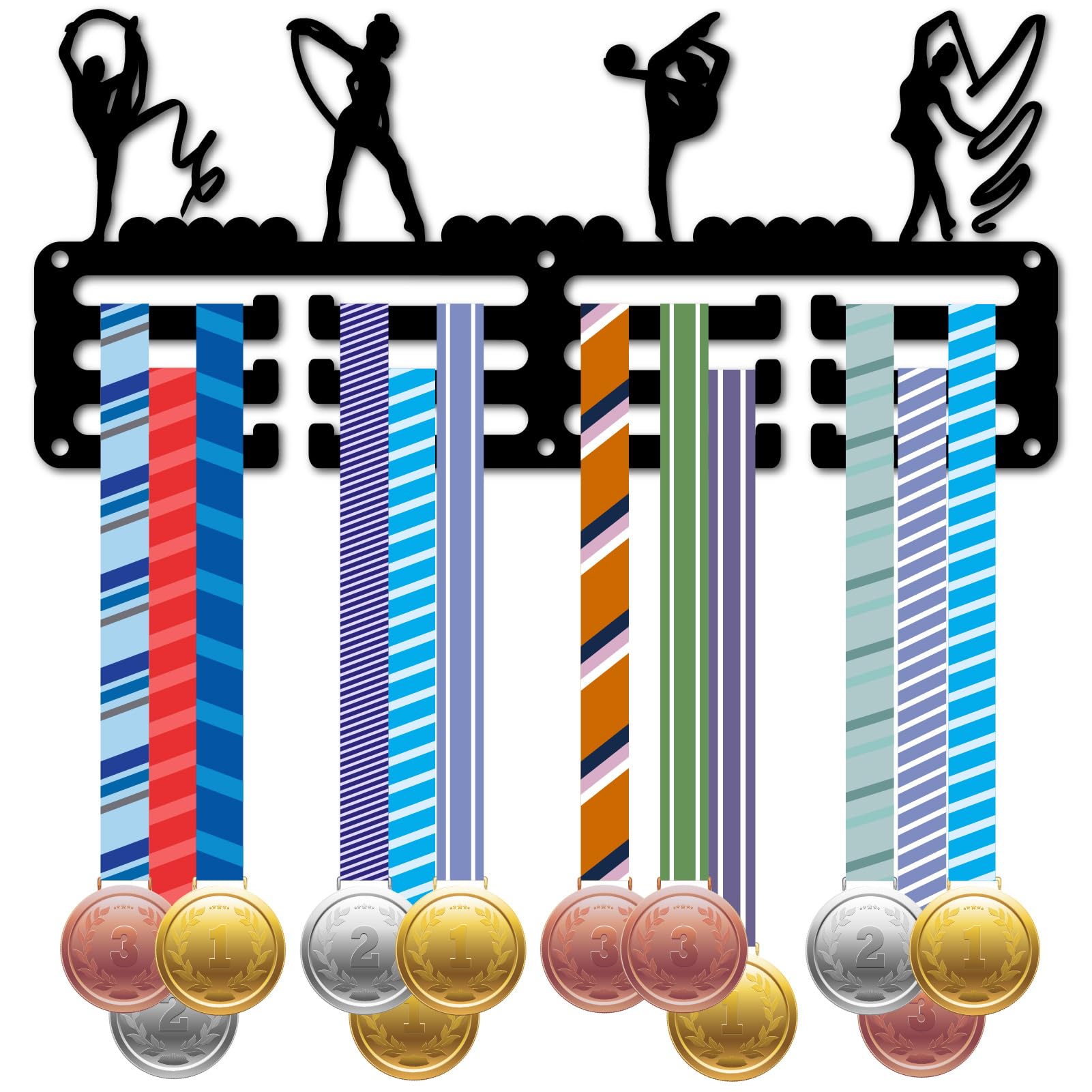 CREATCABIN Gymnastics Medal Hangers Medal Holder Display Racks Hooks Wall Mounted Sports Gymnastic 3 Lines Hold 40+Medals Gift for Gymnast Athlete Race Winner Medalist Women 11.4x5.1 Inch Black