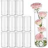 UPBUD 12pcs Glass Cylinder Vases for Centerpieces | 8 Inch Clear Flower Vase for Wedding Decorations, Floating Candle vases for Dinner Table, Bridal Shower, Office Home Décor