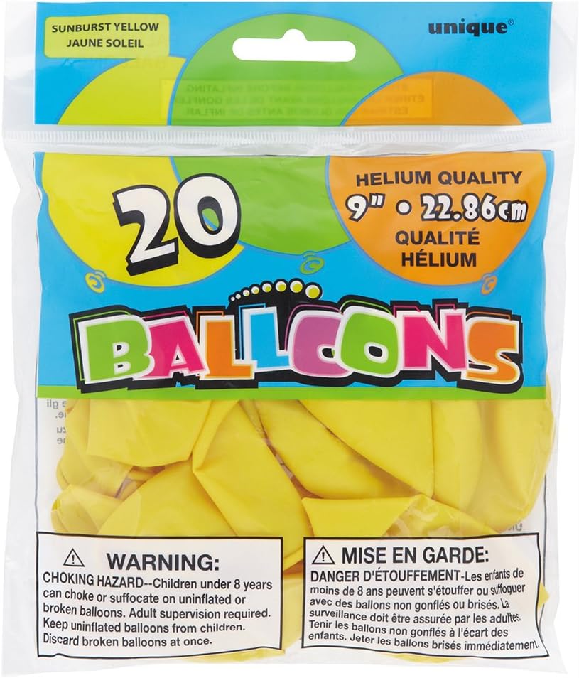 9" Latex Sunburst Yellow Balloons, 20ct: Kitchen & Dining