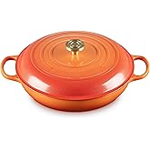 Le Creuset Enameled Cast Iron Signature Braiser 5 qt., Flamme Doree with Crucible Knob