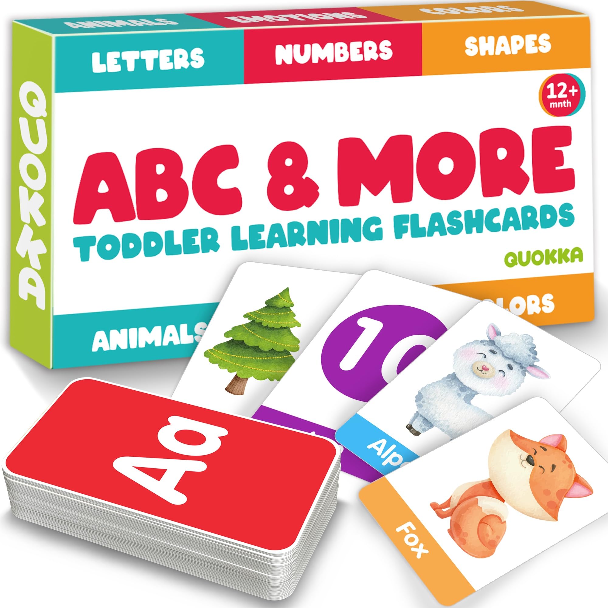 QUOKKA 60 Baby Flash Cards For Toddlers Age 1 2 - ABC Learning Resources For 3 4 Year Olds - Alphabet Numbers Colors Letters Animals Learn Activities - First Words Educational Game