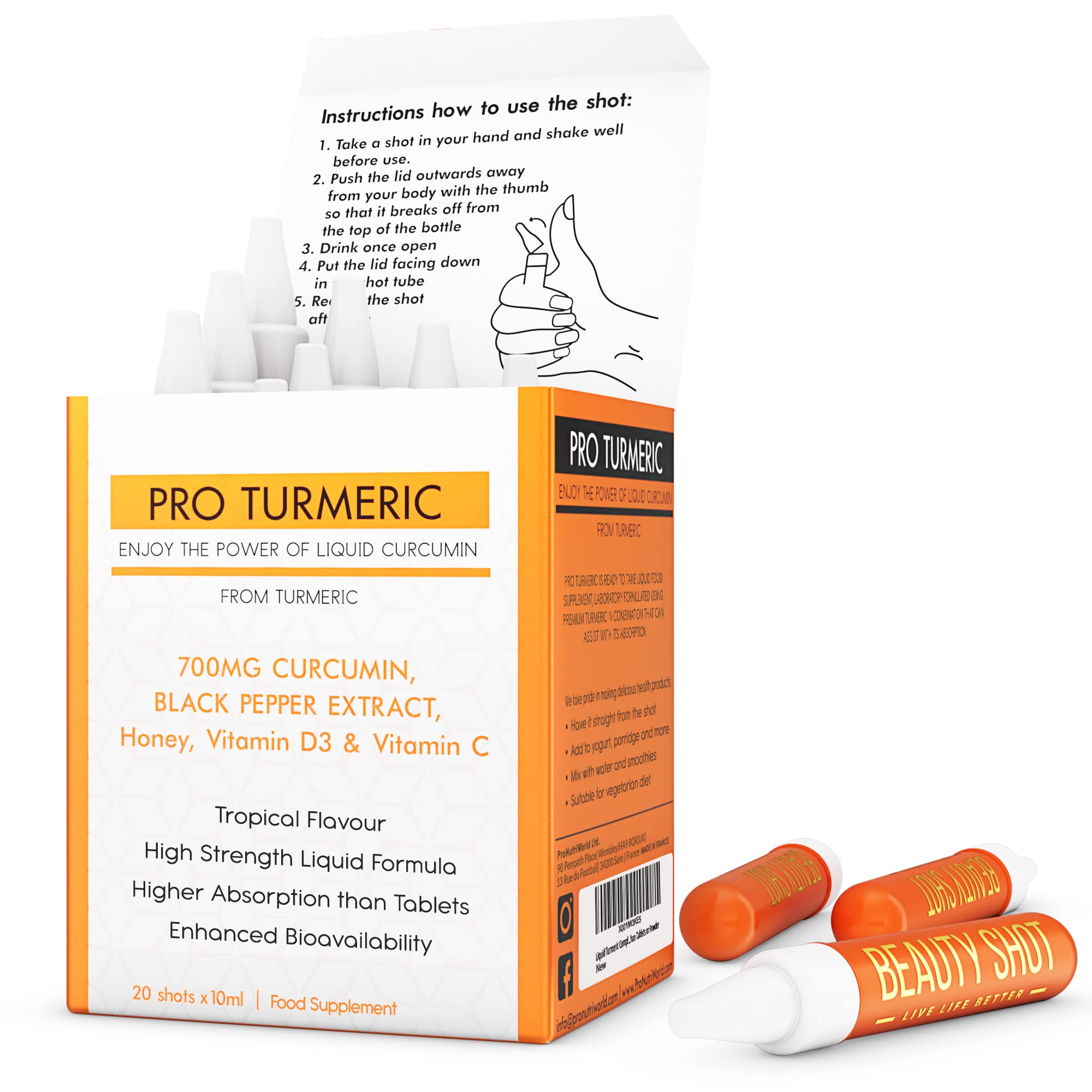 Anti-Inflammatory & Immune Support – Turmeric Shots 700 mg High-Strength Liquid with Black Pepper & Vitamin D3 by ProNutriWorld – 20 Ready-to-Drink Daily Shots