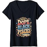 Womens Dope Black Pisces Zodiac Sign Astrology V-Neck T-Shirt