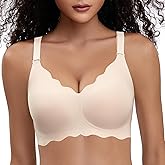 PQK Bras No Underwire for Women Comfortable Wireless Seamless T Shirt Bras Wavy Edge Full Coverage Push Up Bra