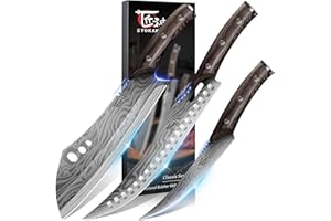 SYOKAMI Butcher Knife Set, 3 PCS Kitchen Knife for Meat Cutting, Cleaver, Breaking & Boning Knife, Japanese Style High Carbon