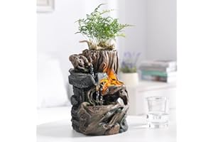Kalona Tree Fountain 9.6" Indoor Waterfall Tabletop Fountain for Home Decor, Meditation, and Relaxation - Resin Stump with LED Lights and Soothing Sound - Perfect for Plants Décor