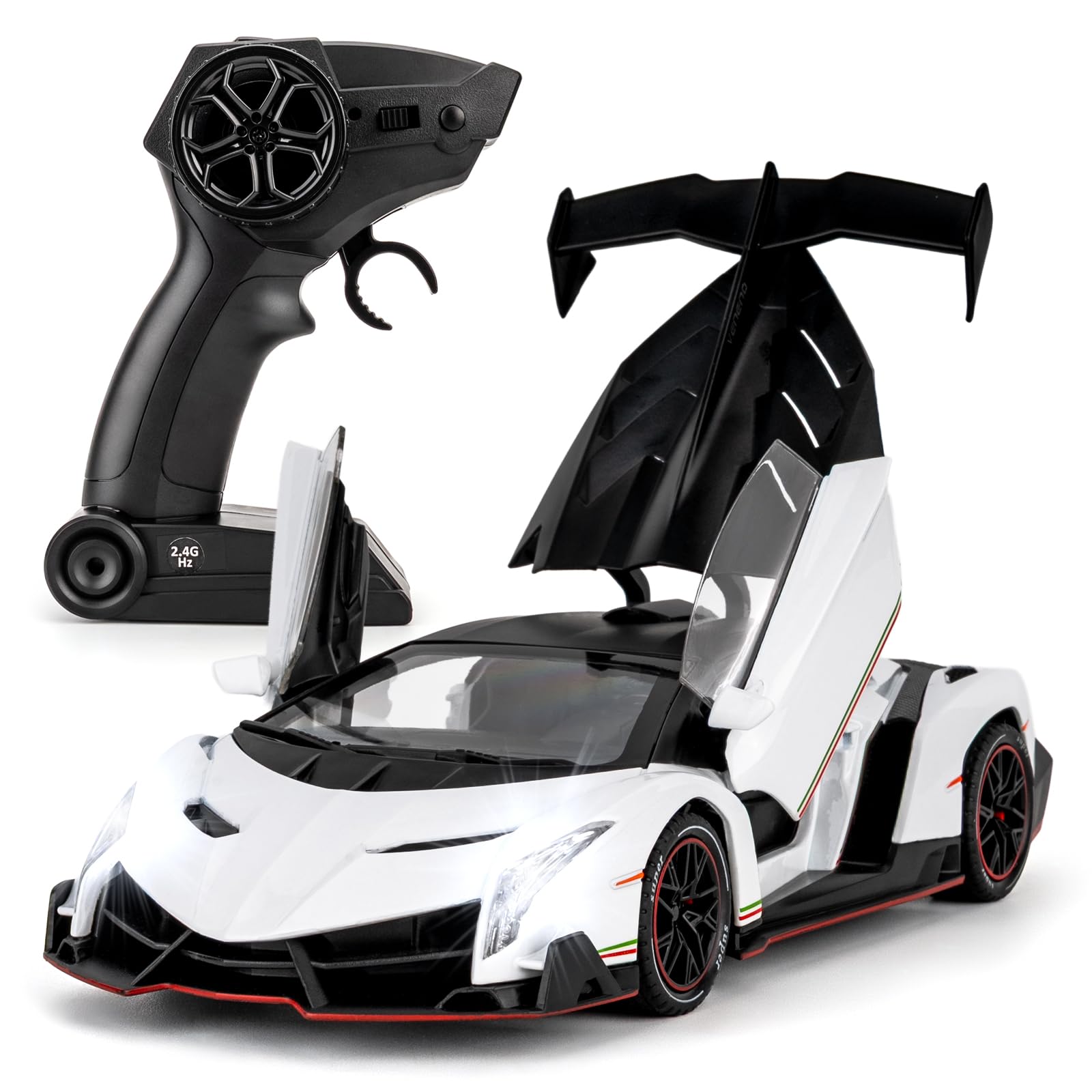 BGHSCA 1:24 Lamborghini Veneno Remote Control Car Model, 2.4GHz Diecast Drift Racing Toy Car with 25M controllable range for Adults Kids Boys Girls, Collectible Christmas Birthday Gifts（White）
