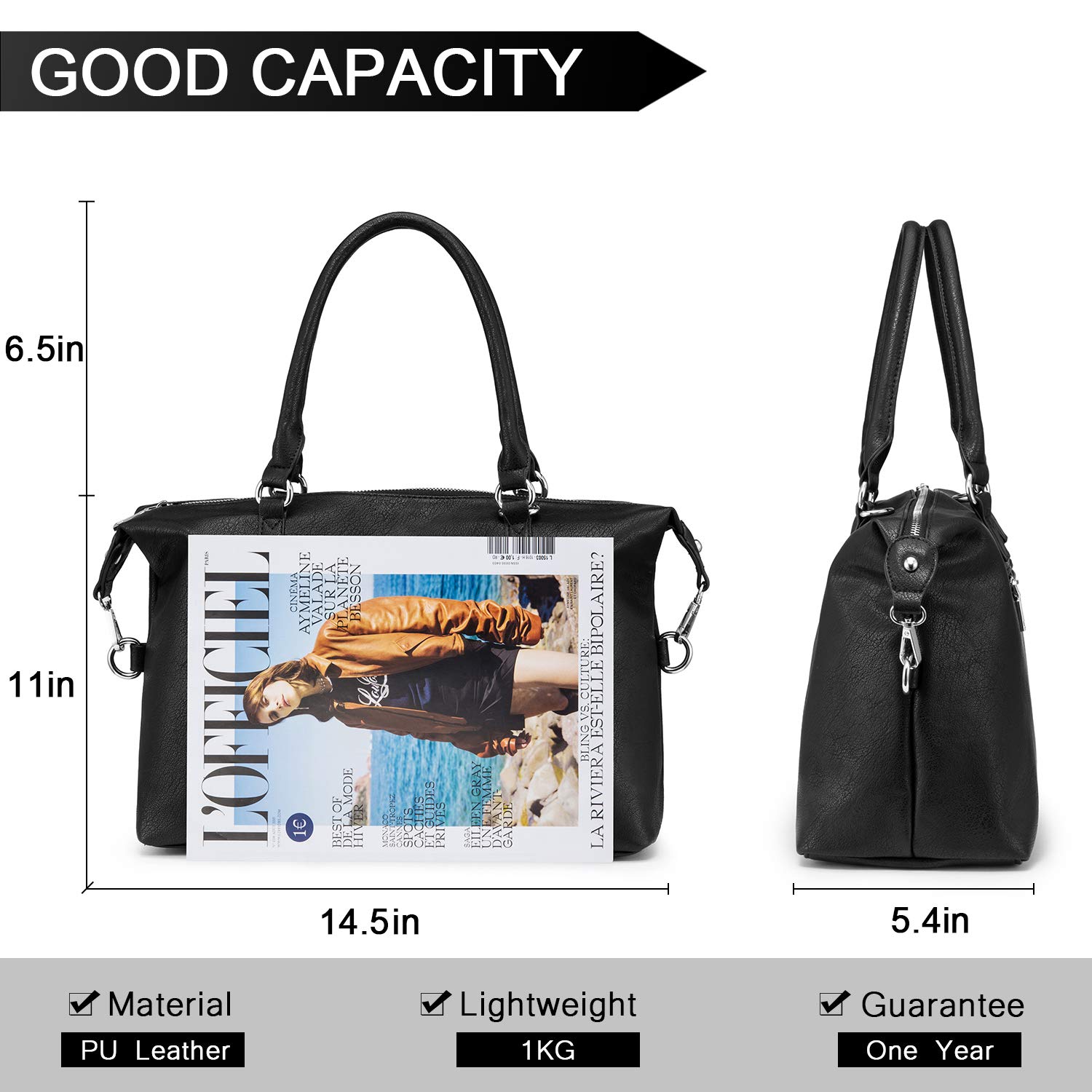 LOVEVOOK Damen Handtasche Schwarz Lederimitat Tasche Damen Umhängetasche Damen Boston Taschen Groß Damen Hobo Taschen für Einkaufen Reisen Täglicher Gebrauch - Schwarz