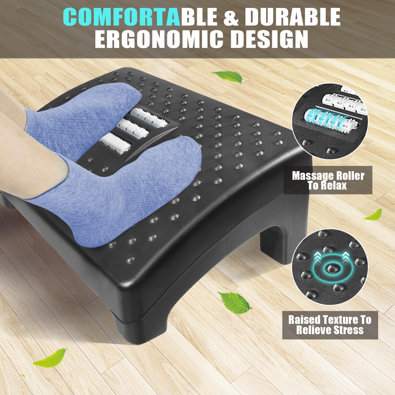 Gulymm Foot Rest Under Desk at Work, Ergonomic Foot Stool with Massage Rollers Upgrade Max-Load Design, Portable Footstool Leg Rest Under Desk, Footrest Comfortable for Pressure Relief at Home Office