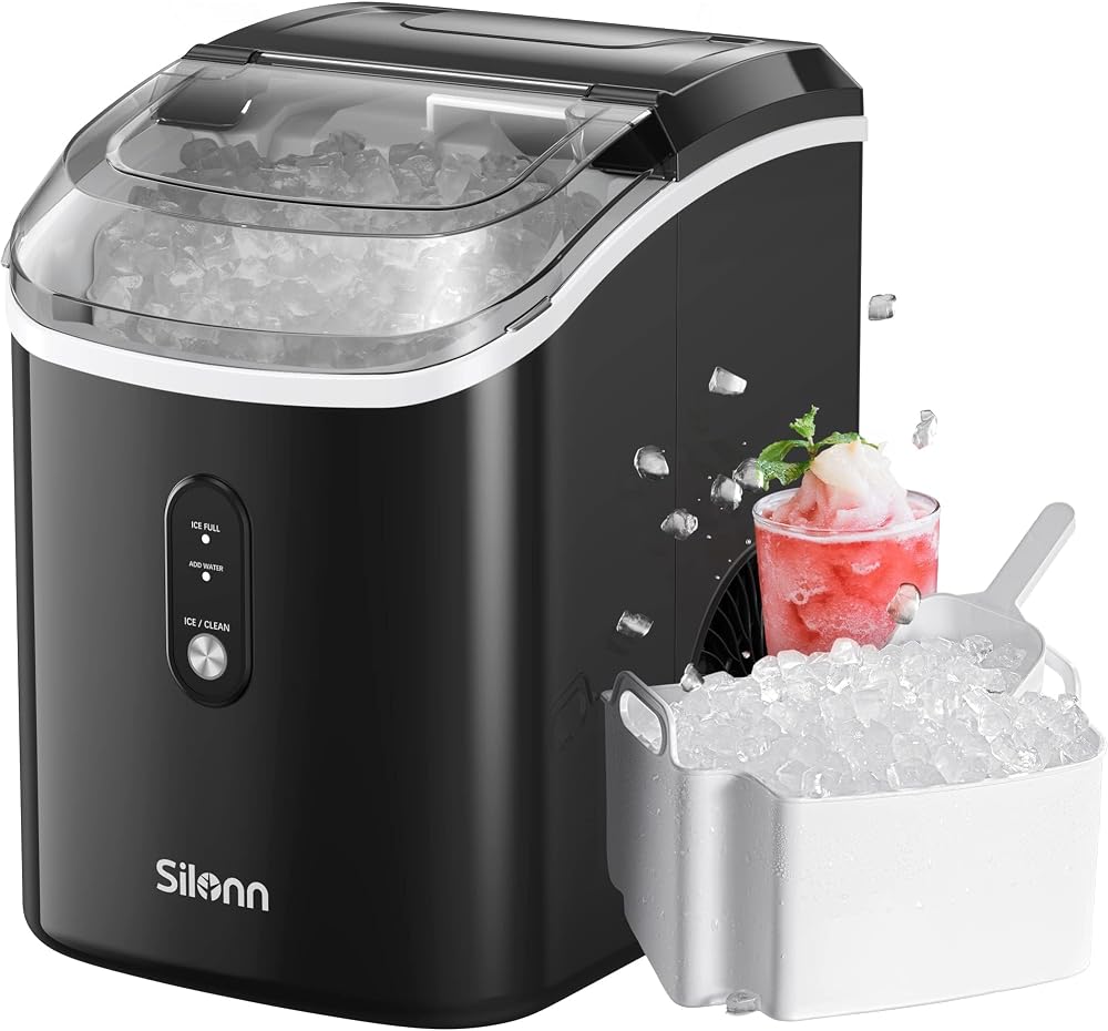 Nugget Ice Maker Countertop, Silonn Chewable Pellet Ice Machine with Self-Cleaning Function, 36lbs/24H Portable Ice Makers fo