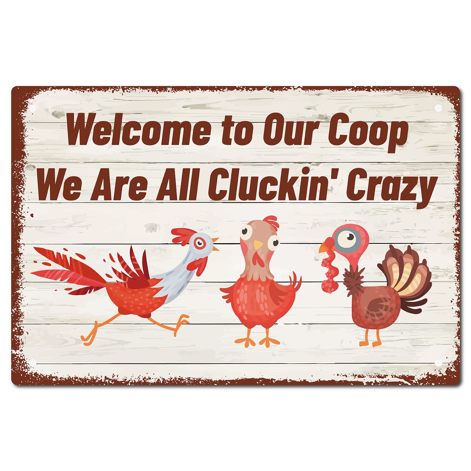 CREATCABIN Chicken Metal Tin Sign We Are All Cluckin' Crazy Funny Poster Plaques with Quotes Retro Wall Hanging Decor Animals Vintage Ornaments for Farm Yard Farmhouse Home Living Room 12 x 8inch