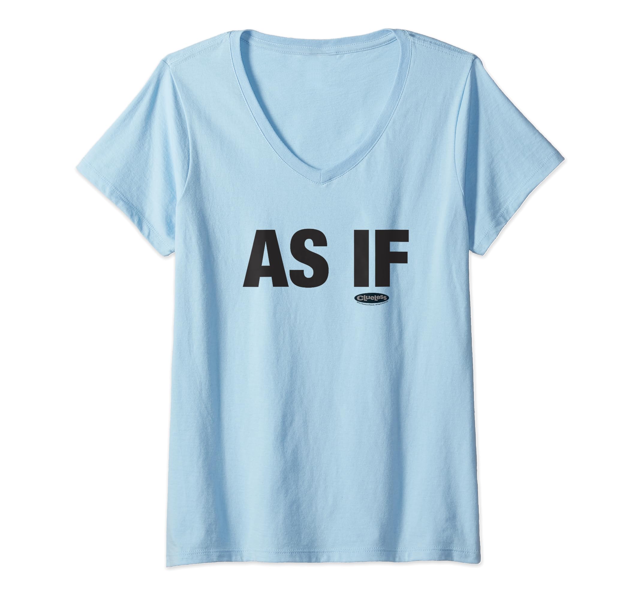 Clueless As If Black Block Letters V-Neck T-Shirt