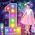 imprsv 4FT Colorful Marquee Numbers,18 Colors Number 1 with Remote, Light Up Numbers Sign for 1st Birthday Decorations Anniversary Party Decor, Pre-Cut Foam Board Kit, Mosaic Numbers for Balloon