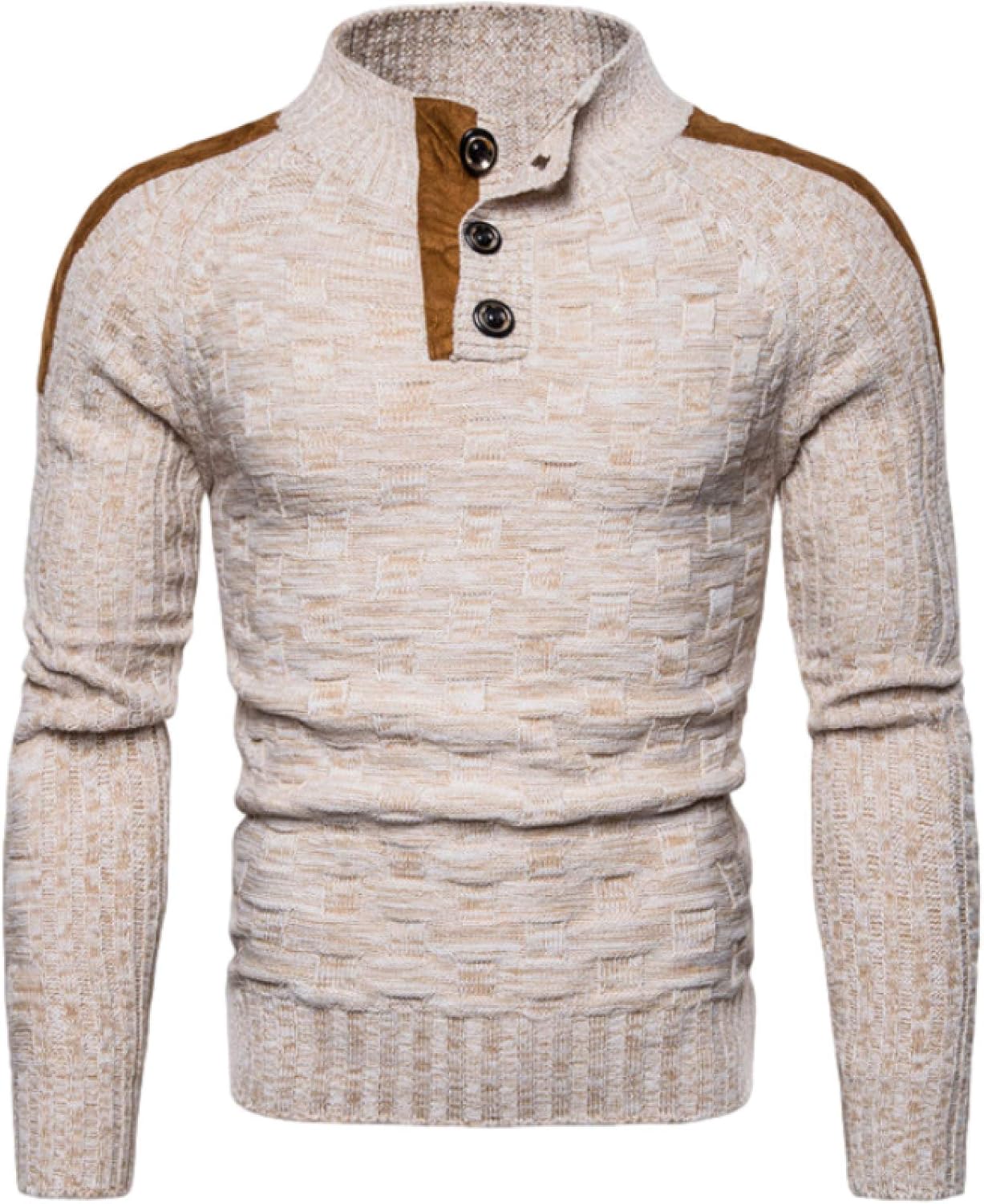 Men's Button Stand Collar Sweater Pullover Patchwork Slim Fit Autumn