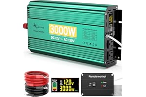 ALEOPIX 3000 Watt Inverter 12V to 110V/120V 6000W Peak Truck Power Inverter for Vehicles, Modified Sine Wave AC to DC Converter for RV Home with 2 AC Outlets 3.4A USB Port LED Didplay Remote Controller