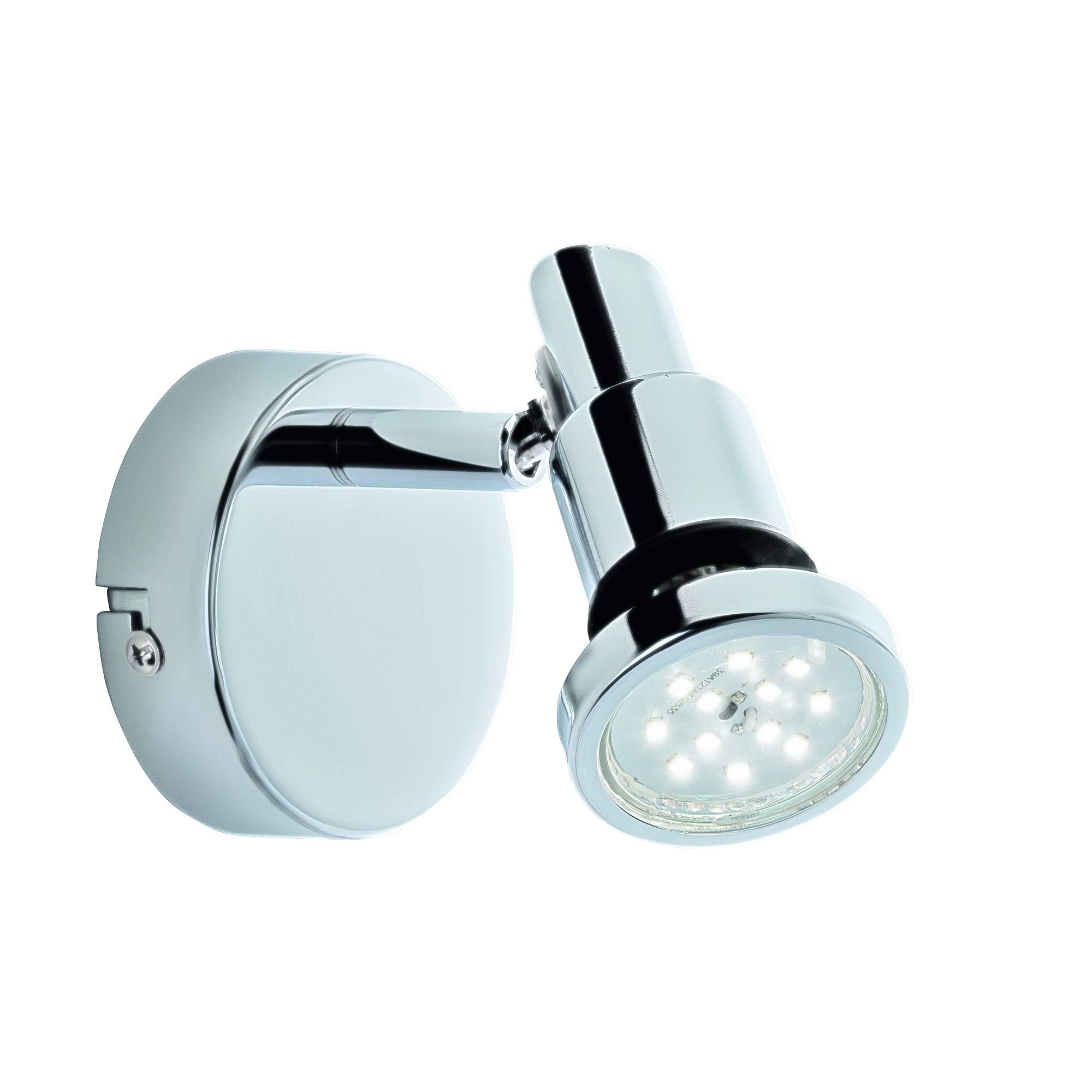 BRILONER Leuchten - LED Spotlight, Wall Spotlight, Bathroom Light, Bathroom lamp, IP44, can be rotated and swivelled, 1x GU10, 4 watts, 400 lumens, 3000 Kelvin, Chrome, 80 x 106 mm (D x H)
