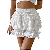 GORGLITTER Women's Y2k Ruffle Bloomer Lace Shorts Coquette Lolita Elastic Waist Layered Mini Shorts