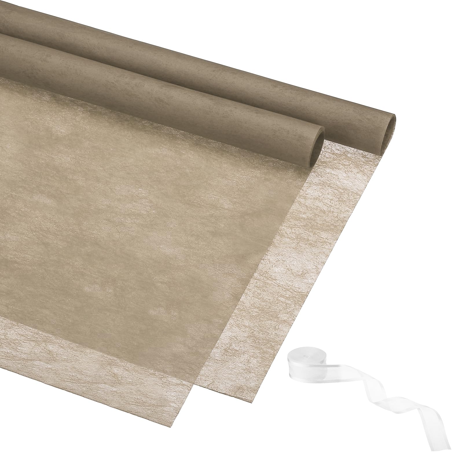 PATIKIL 22.8"x22.8" Flower Wrapping Paper, 20 Sheets Non-Woven Waterproof Florist Floral Bouquet Wrap Paper Korean Style with 1 Roll Ribbon for DIY Crafts Gift Packing, Light Brown