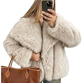 Flygo Women's Faux Fur Coat Fluffy Faux Fur Jacket Long Sleeve Lapel Furry Winter Jackets Shaggy Parka Short Coat