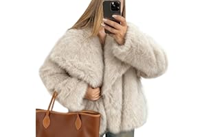 Flygo Women's Faux Fur Coat Fluffy Faux Fur Jacket Long Sleeve Lapel Furry Winter Jackets Shaggy Parka Short Coat
